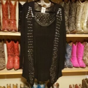 Vocal Black Cardigan with Silver Accents